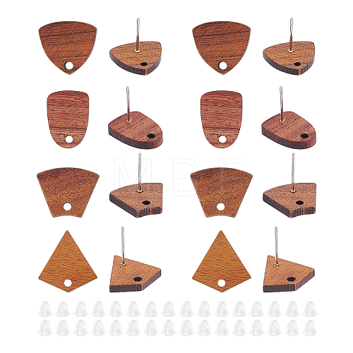 Unicraftale 16 Pairs 4 Style Triangle & Kite & Trapezoid Walnut Wood Stud Earring Findings WOOD-UN0001-07-1