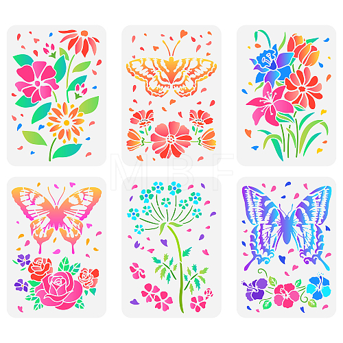 6Pcs 6 Styles PET Hollow Out Drawing Painting Stencils DIY-WH0394-0043-1