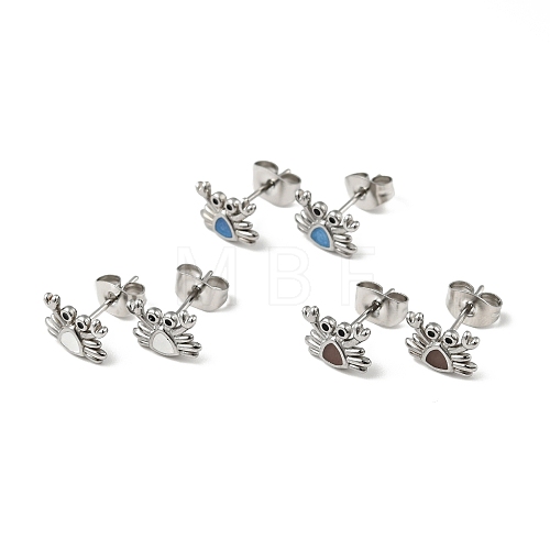 Enamel Crab Stud Earrings with 316 Surgical Stainless Steel Pins EJEW-A081-01P-1