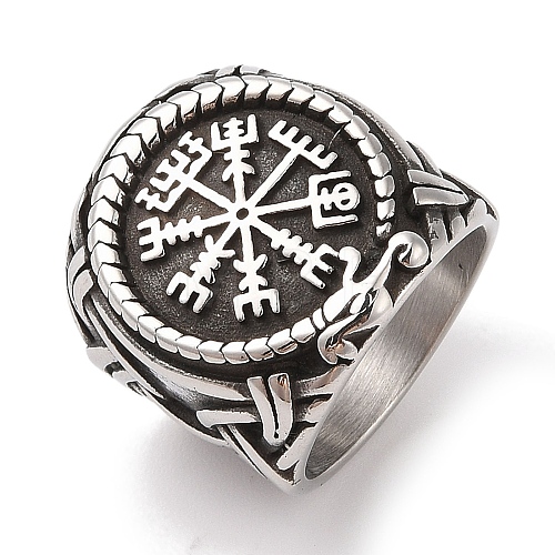 Viking 304 Stainless Steel Vegvisir Wide Finger Rings for Mens RJEW-U005-18A-05-1