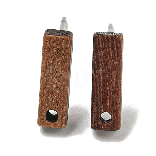 Walnut Wooden Stud Earrings Findings EJEW-B060-02B-1