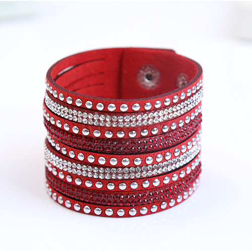 9-row Suede Cord & Rhinestone & Alloy Rivet Wrap Bracelets WG9BE7D-01-1