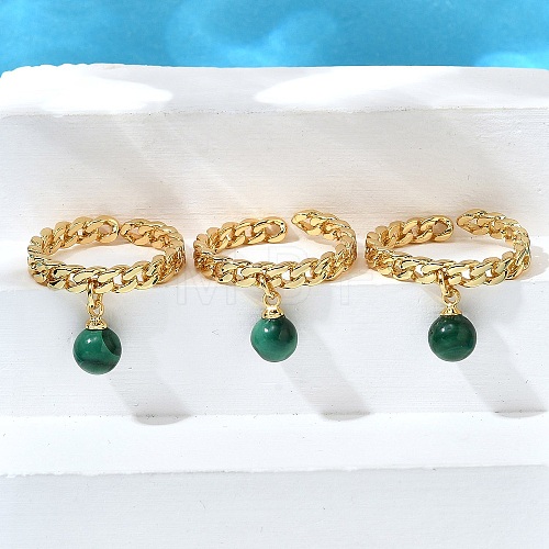 Brass Curb Chain Cuff Rings for Women RJEW-Z085-03G-02-1