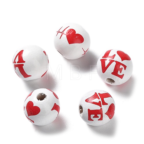 Valentine's Day Theme Printed Wood Beads WOOD-G017-02A-1