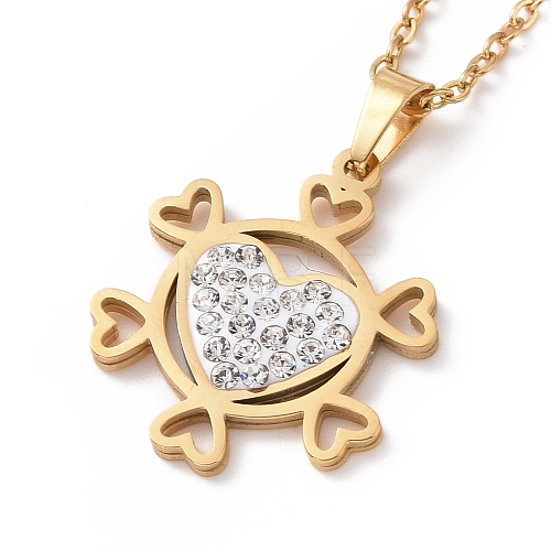 Crystal Rhinestone Heart Snowflake Pendant Necklace with Vacuum Plating 304 Stainless Steel Chains for Women NJEW-E014-23G-1