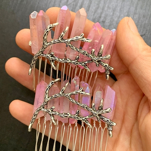 Natural Crystal Hair Combs PW-WGC6E88-15-1