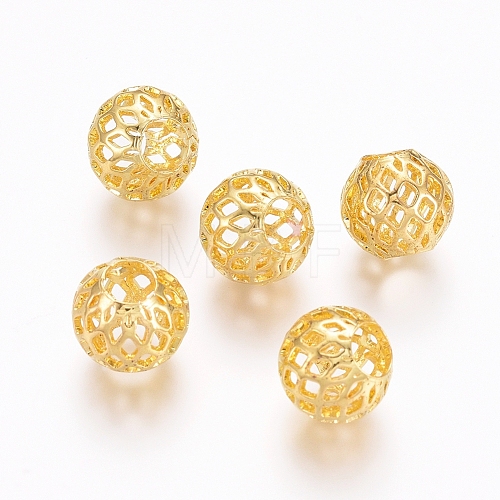 Rack Plating Brass Filigree Beads KK-D530-10G-1