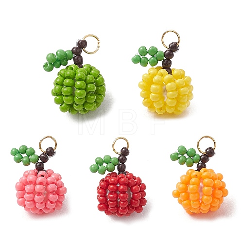 Handmade Glass Seed Beaded Apple Pendants PALLOY-MZ00483-1