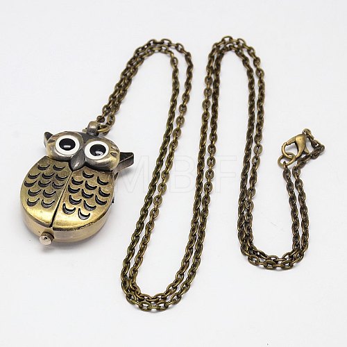 Alloy Owl Wing Design Openable Pendant Pocket Watch Necklaces with Iron Chains X-WACH-M011-01-1