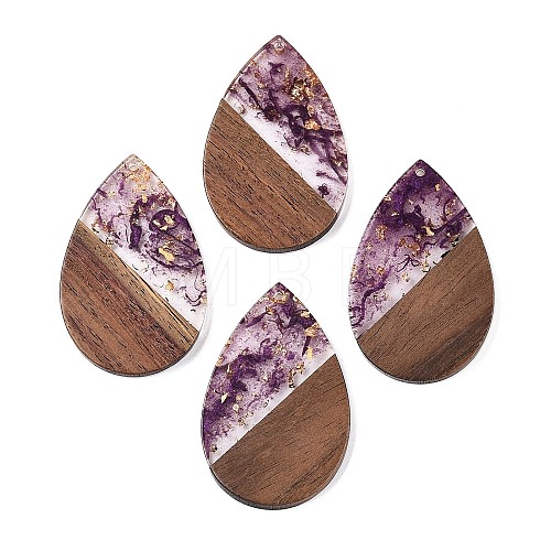 Transparent Resin & Walnut Wood Big Pendants RESI-T058-05E-1