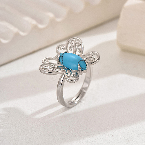 Simple Butterfly Synthetic Turquoise Adjustable Ring UP5145-4-1