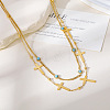 304 Stainless Steel Cross Link Chain Double Layer Necklaces for Women WGC9DBF-01-2