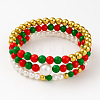 3Pcs Saint Patrick's Day Brass & Resin & Imitation Pearl Round Beads Stretch Bracelets for Women Men DU8017-5