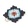 Handmade Glass Seed Beaded  Window Lattice Pattern Shape Pendants PALLOY-MZ00929-03-4