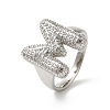 Letter Brass Micro Pave Clear Cubic Zirconia Open Cuff Ring for Women RJEW-N046-03M-P-1