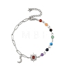 7 Chakra Gemstone Beaded Chain & 304 Stainless Steel Paperclip Chain Bracelets BJEW-JB14411-5