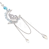 Natural Aquamarine Chips & Brass Moon & 304 Stainless Steel Butterfly Suncatcher HJEW-TA00449-02-2
