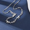 Brass Pave Clear Cubic Zirconia Bowknot and Hollow Moon Link Chain Necklaces NJEW-D348-02P-2