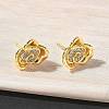 Rose Flower Brass Micro Pave Cubic Zirconia Stud Earrings EJEW-G452-08G-02-1