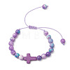 Dyed Natural Ocean White Jade & Synthetic Ocean White Jade & Dyed Turquoise Round Beads Braided Bead Bracelets for Women BJEW-JB13118-3