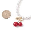 Brass Resin Red Cherry Pendant Round White Shell Pearl Beaded Necklaces NJEW-JN05733-3