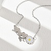 304 Stainless Steel Enamel White Daisy Flower and Heart Pendant Cable Chain Necklaces for Women NJEW-K309-01P-1