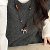 Alloy & Wood Horse Pendant Adjustable Waxed Cord Long Necklaces for Women WGBF527-01-2