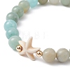 Natural Flower Amazonite Beaded Stretch Bracelet X-BJEW-JB09764-02-3