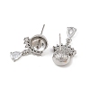 Brass Micro Pave Clear Cubic Zirconia Teardrop Stud Earring Findings KK-H524-07P-2