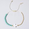Adjustable Glass & Brass Beads Braided Bead Bracelets TB8315-3-1