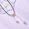 ABS Plastic Imitation Pearl Round Tassel Pendant Black Waxed Polyester Cord Necklaces for Women NJEW-JN05610-02-1