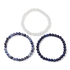 3Pcs 3 Style Natural Mixed Stone Round Beaded Stretch Bracelets BJEW-JB10178-03-4