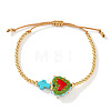 Heart Handmade Lampwork & Cross Synthetic Turquoise Bead Braided Bracelets IA3546-6-1