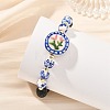 2Pcs 2 Colors Handmade Printed Porcelain Floral Flat Round & Round Natural Lava Rock Beaded Stretch Bracelet Sets BJEW-JB14186-2