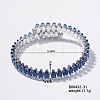 Elegant Brass Pave Blue Cubic Zirconia Rhombus Open Cuff Bracelet for Women KX4249-12-1