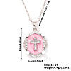 Shiny Retro Brass Micro Pave Clear Cubic Zirconia Oval with Cross Pendant Necklaces with Enamel YR4811-5-1