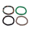 4Pcs Constellation 8mm Round Natural Gray Agate & Green Aventurine & Indian Agate & Black Onyx(Dyed & Heated) Beaded Stretch Bracelets for Women BJEW-JB10632-4