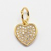 CZ Brass Micro Pave Cubic Zirconia Flat Heart Charms ZIRC-L018-08G-1