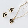 304 Stainless Steel Enamel Moon Star Pendant Necklace & Stud Earrings Set for Women FZ5218-5-1