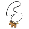 Natural Tiger Eye Horse Pendant Adjustable Black Korean Waxed Polyester Cord Neckalces NJEW-JN06355-01-3