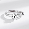 Round Rhodium Plated 925 Sterling Silver Adjustable Rings FS-WG2BA4F-01-3