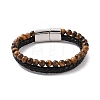 Natural Mixed Gemstone Beaded & Microfiber Leather Cord Double Layer Multi-strand Bracelet BJEW-G658-04P-2