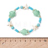 3Pcs 3 Styles Handmade Porcelain & Glass Seed Bead & Starfish Synthetic Turquoise Stretch Bracelets for Women BJEW-MZ00316-5