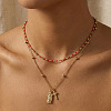 Red Glass Beaded Chain Double Layer Necklaces with Stainless Steel Religion Virgin Cross Pendant QR8888-1-1