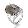 Adjustable Faceted Natural Labradorite Finger Rings RJEW-I068-B04-1-1