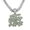 Hiphop Style Zinc Alloy Full Crystal Rhinestone Enamel Green Word Point Life Pendant Cuban Link Chain Necklaces for Men WG9A8ED-02-2