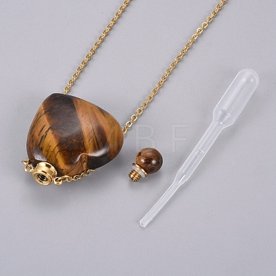 Natural Tiger Eye Openable Perfume Bottle Pendant Necklaces G-K295-A05-G-1