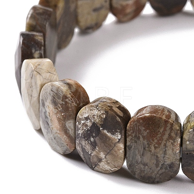 Natural Wealth Stone Jasper Oval Beaded Stretch Bracelet G-E010-01X-1