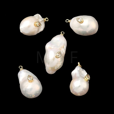 Brass & Pearl Micro Pave Cubic Zirconia Pendants KK-H259-13B-G02-1