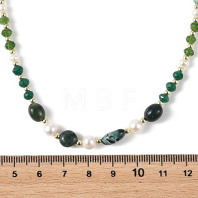 Mixed Gemstone & Natural Freshwater Pearl Beaded Necklaces NJEW-JN06468-02-1